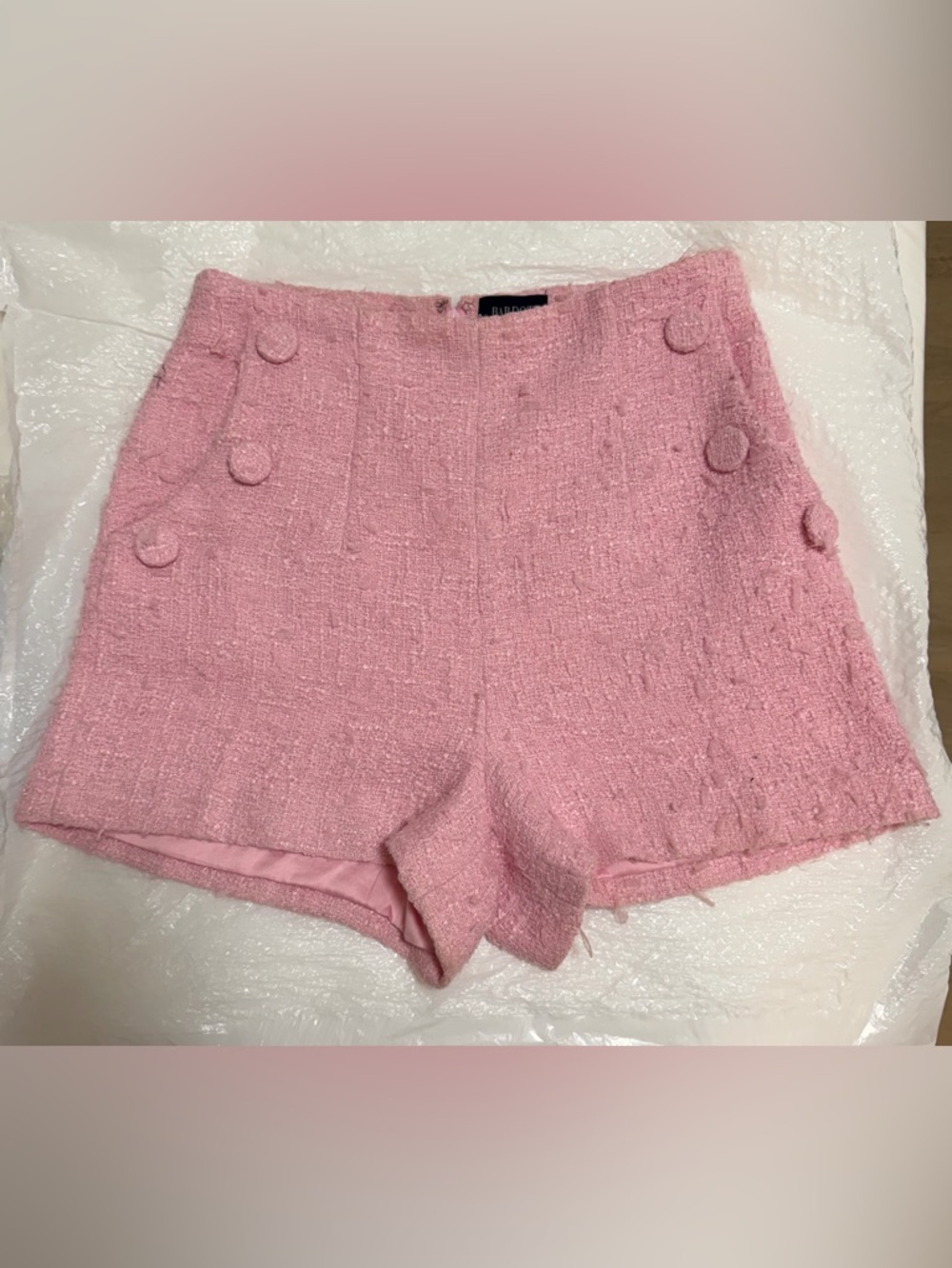 Bardot Pink Tweed High Waisted Button Detail Shorts US 6